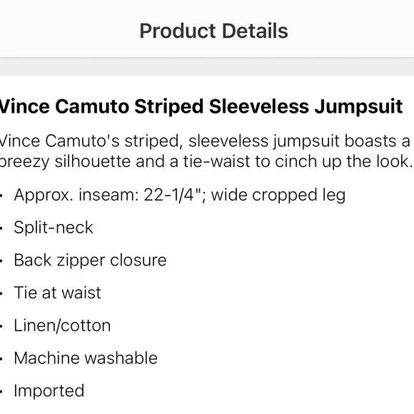 Vince Camuto Striped Sleeveless Jumpsuit NWT - Picture 3 of 3